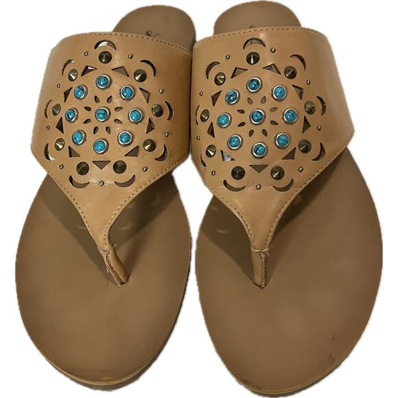 LUCKY BRAND Women’s Laser Cut and Embellished Sandals 8.5 Boho Western Neutral - Picture 5 of 10